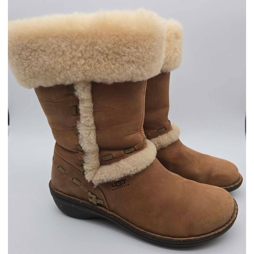 UGG Australia Sunburst Tall 5197 Womens 8.5 Sheepskin Leather Boots Brown